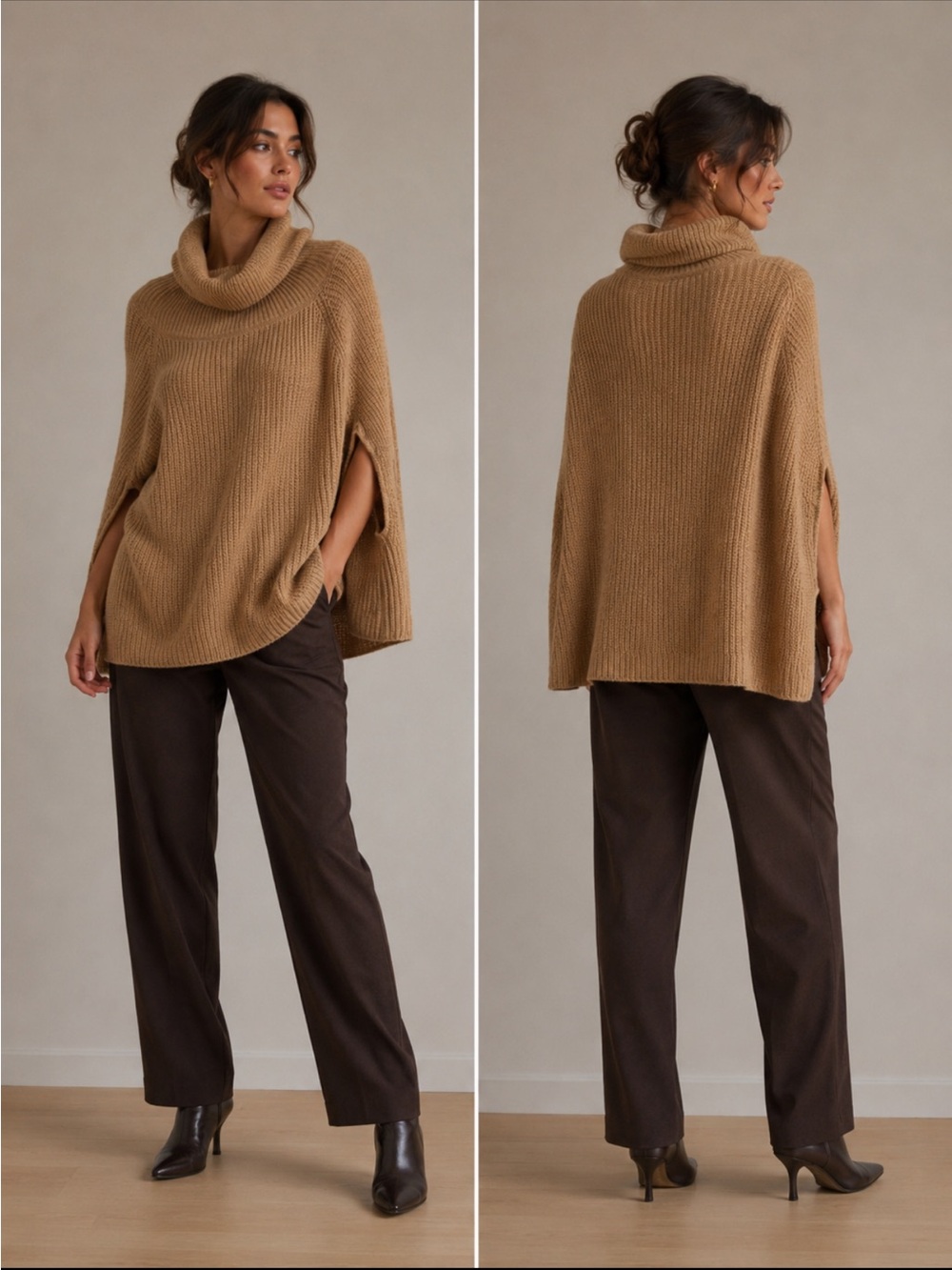 Turtleneck Ribbed Sweater - Camel
